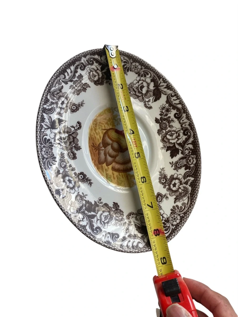 Spode Brown and Cream Turkey Motif Gravy Boat with Underplate